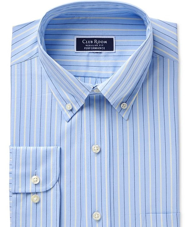 Club Room Men's Classic/Regular Fit Double Stripe Dress Shirt Blue Size 32-33