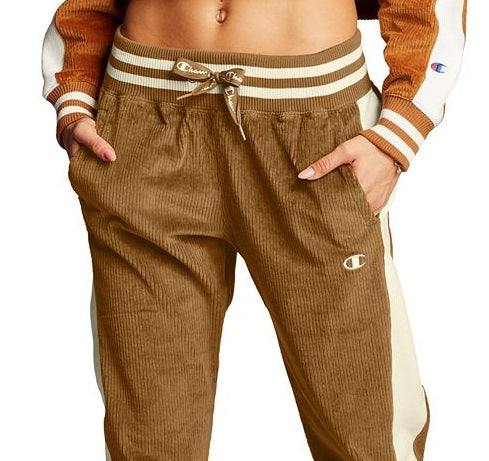 Champion Women's Corduroy Logo Jogger Pants Brown Size Small