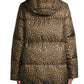 Michael Kors Women's Leopard Print Packable Hooded Down Puffer Coat Brown Size M