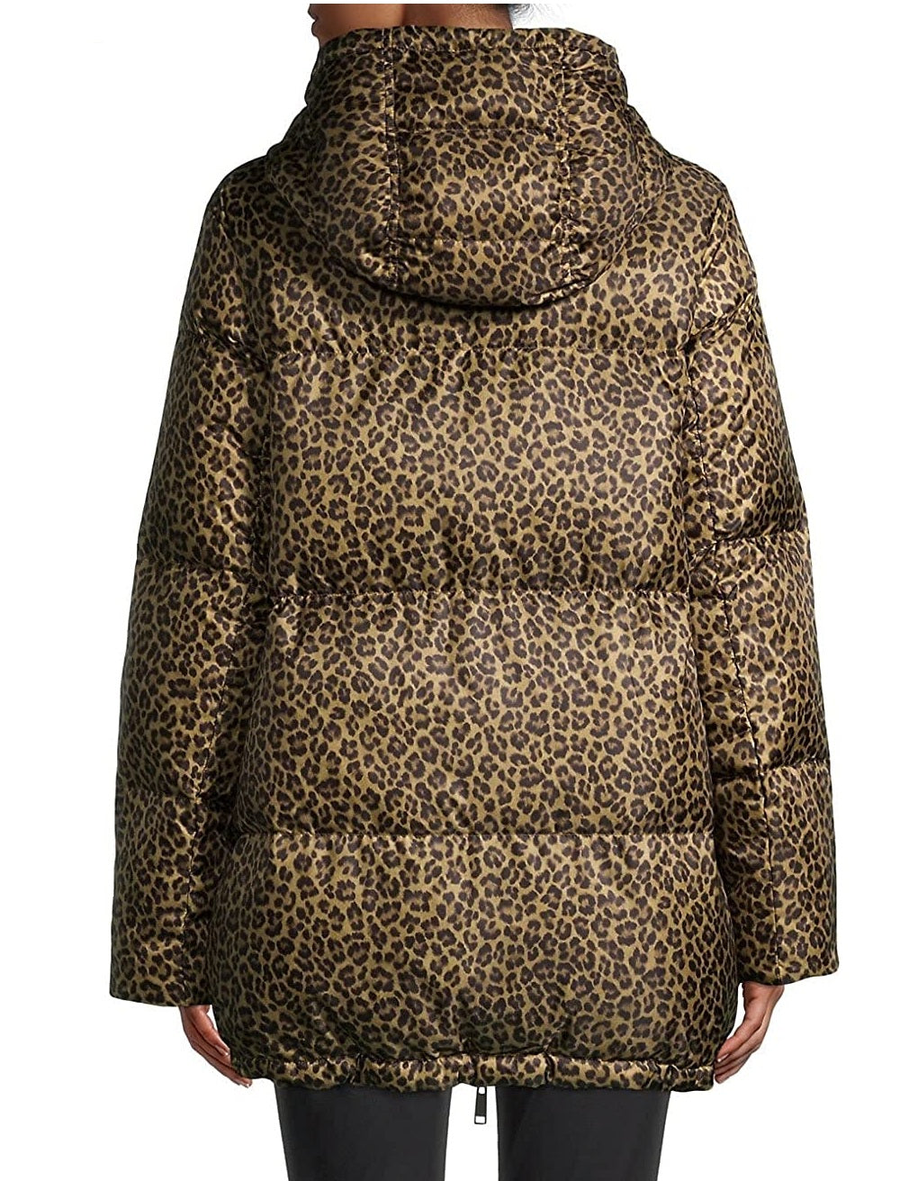 Michael Kors Women's Leopard Print Packable Hooded Down Puffer Coat Brown Size M