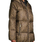 Michael Kors Women's Leopard Print Packable Hooded Down Puffer Coat Brown Size M
