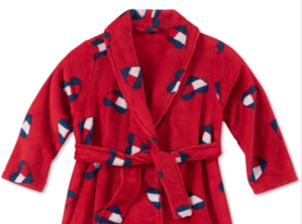 Tommy Hilfiger Toddler Little & Big Girl's Heart Flag Print Plush Robe Red Size 2T-3T
