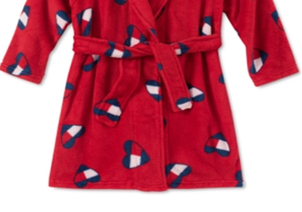 Tommy Hilfiger Toddler Little & Big Girl's Heart Flag Print Plush Robe Red Size 2T-3T