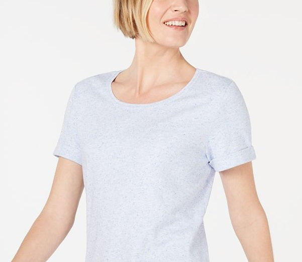 Karen Scott Women's Shirttail Hem Short Sleeve Top Blue Size Large