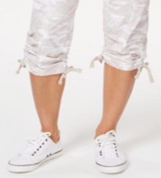 Calvin Klein Women's Performance Printed Tie Hem Capri Pants White Size XX-Large