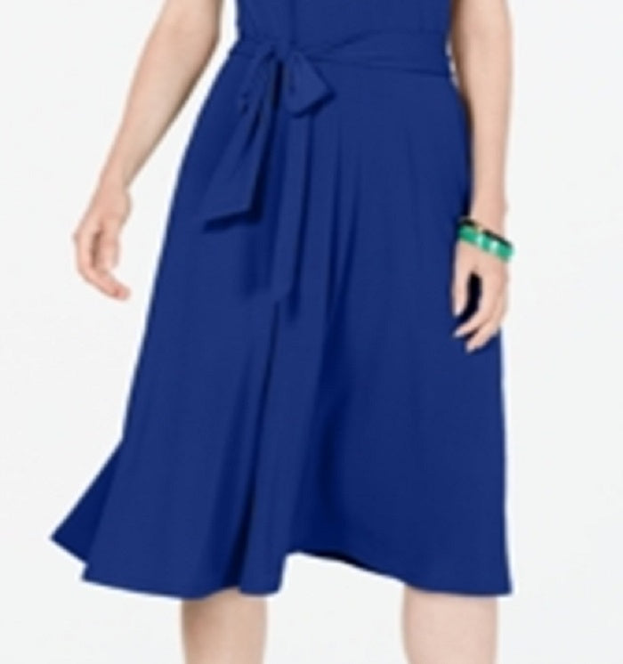 Charter Club Women's Tie Waist MIDI Dress Blue Size Large