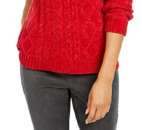 Karen Scott Women's Chenille Cable Knit Sweater Wine Size Petite S/M
