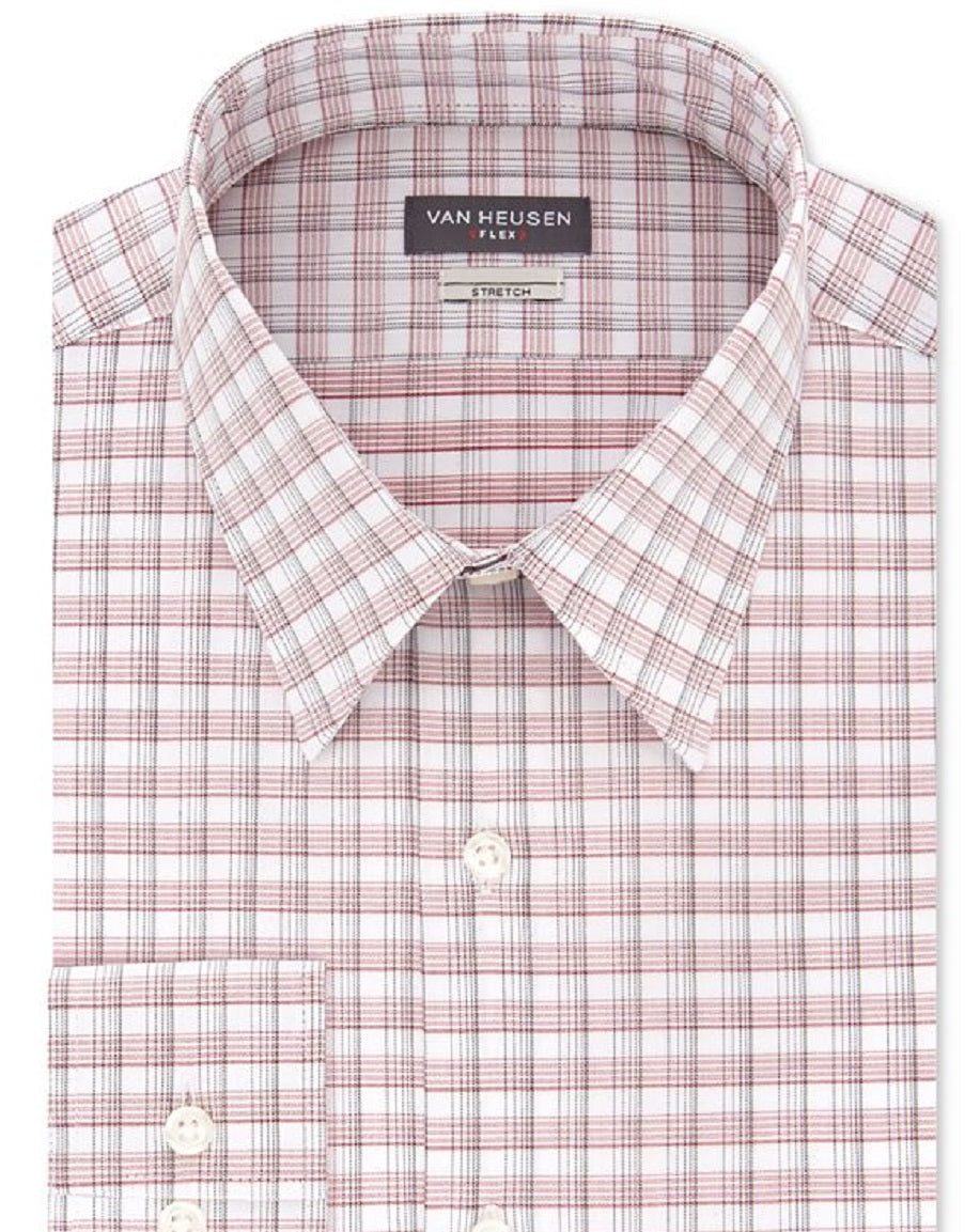 Van Heusen Men's Wrinkle Resistant Plaid Dress Shirt Red Size 4XL