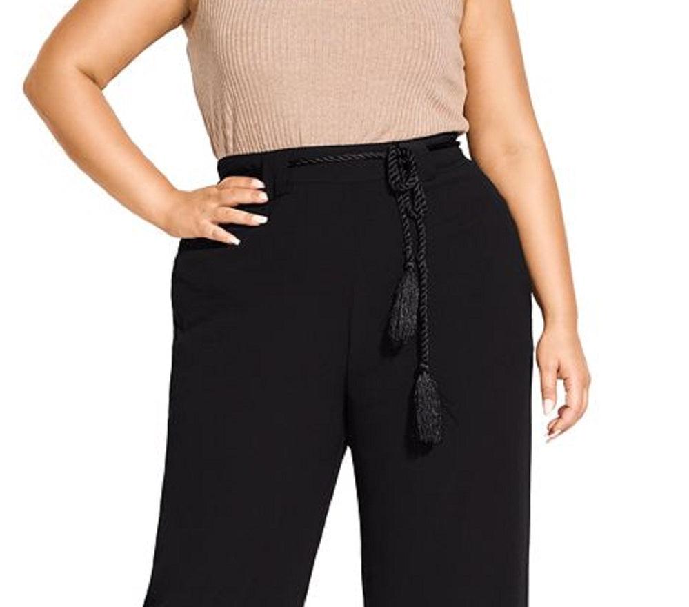 City Chic Women's Trendy Belted Palazzo Pants Black Size 18W