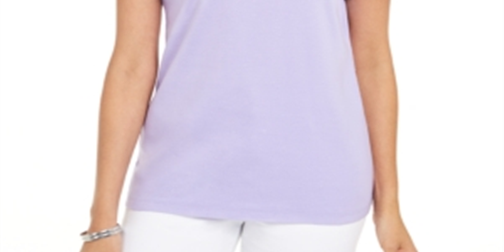 Karen Scott Cotton Scalloped-Neck T-Shirt Purple Size XS