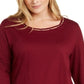 Karen Scott Women's Embellished Cut Out Pullover Top Red Size 0X