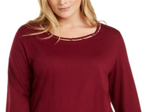 Karen Scott Women's Embellished Cut Out Pullover Top Red Size 0X