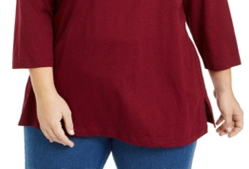 Karen Scott Women's Embellished Cut Out Pullover Top Red Size 0X