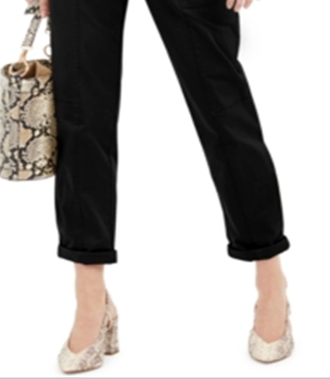 INC International Concepts Women's Tapered Leg High Rise Straight Leg Pants Black Size 8