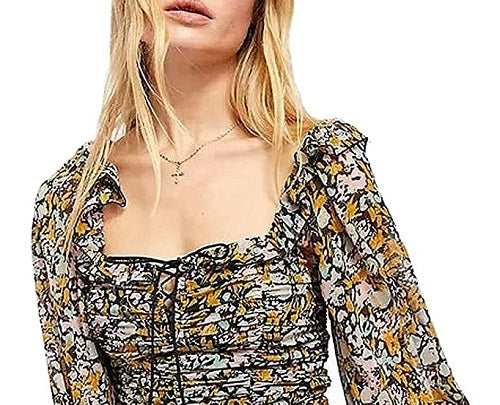 Free People Women's Mabel Lace up Blouse Black Size Small