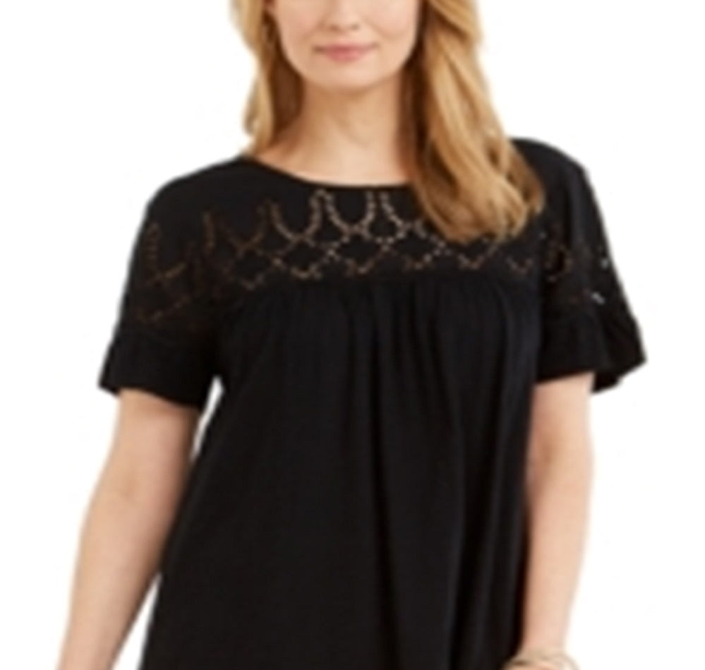 Style & Co Women's Color Block Long Sleeve Jewel Neck Above the Knee Sheath Dress Black Size Large