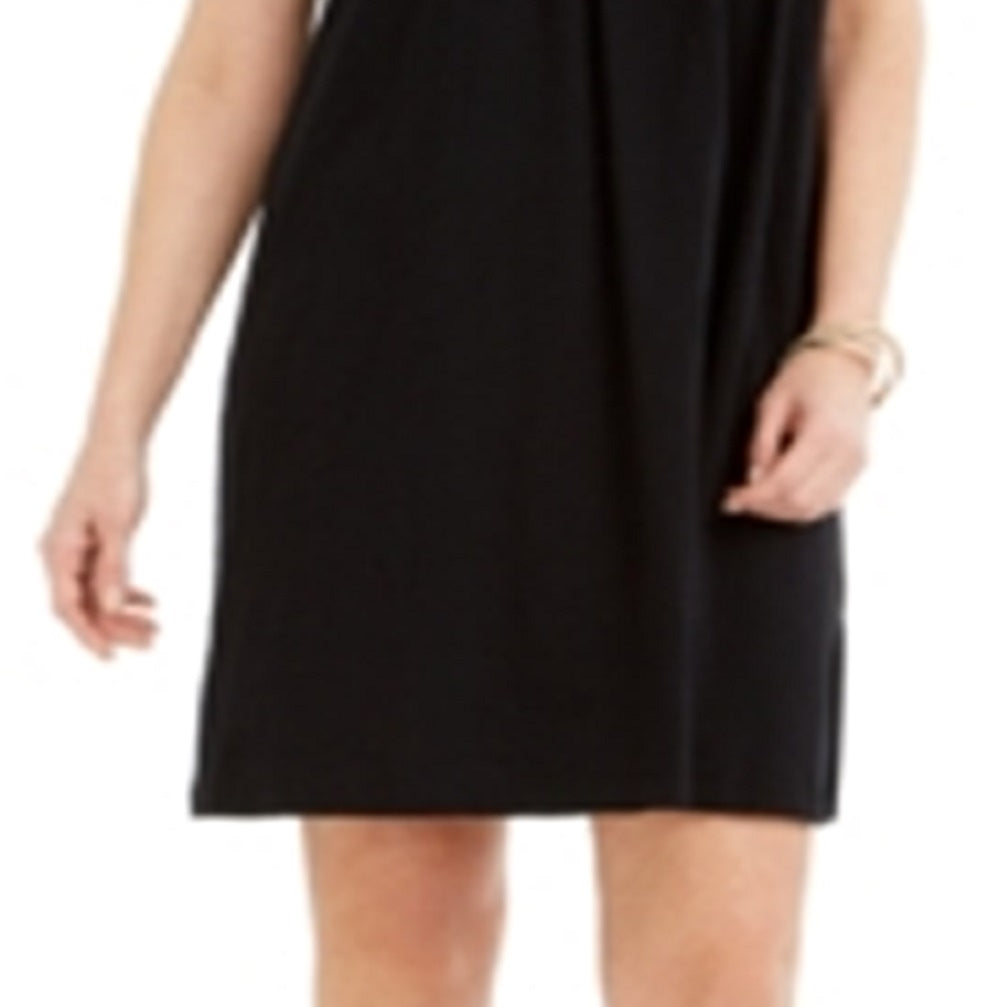 Style & Co Women's Color Block Long Sleeve Jewel Neck Above the Knee Sheath Dress Black Size Large