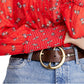 Free People Women's Printed Long Sleeve Crew Neck Top Red Size X-Small