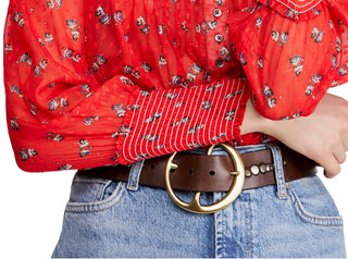 Free People Women's Printed Long Sleeve Crew Neck Top Red Size X-Small