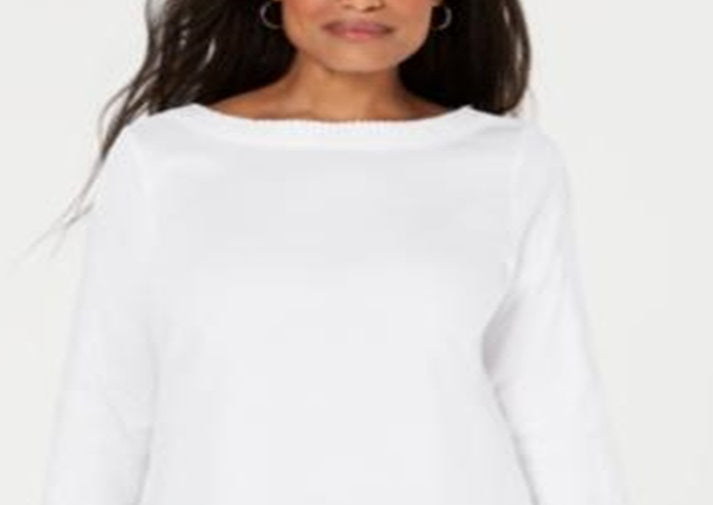 Karen Scott Women's Cotton Lace Trim Top White Size X-Small