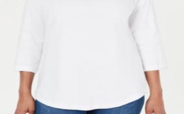 Karen Scott Women's Cotton Lace Trim Top White Size X-Small