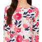 Charter Club Women's Floral Print Top Red Size Large