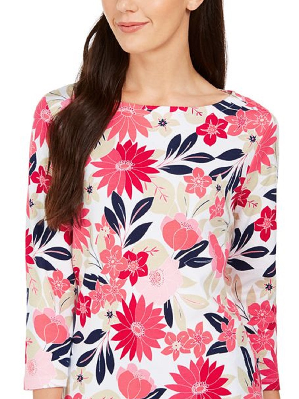 Charter Club Women's Floral Print Top Red Size Large