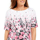 Karen Scott Women's Floral Print Boat Neck Top Black Size Petite