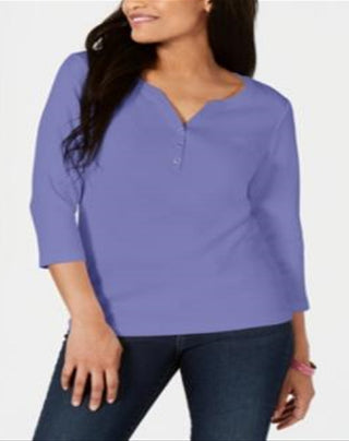 Karen Scott Women's Cotton Henley Top Purple Size X-Small