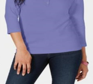 Karen Scott Women's Cotton Henley Top Purple Size X-Small