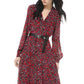Michael Kors Women's Printed Belted MIDI Dress Red Size Small