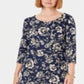 Karen Scott Women's Sport Printed 3/4 Sleeve Shift Dress Blue Size Small
