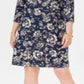 Karen Scott Women's Sport Printed 3/4 Sleeve Shift Dress Blue Size Small
