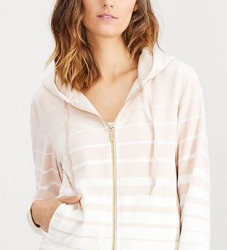 Calvin Klein Women's Striped Hooded Active Jacket White Size Small