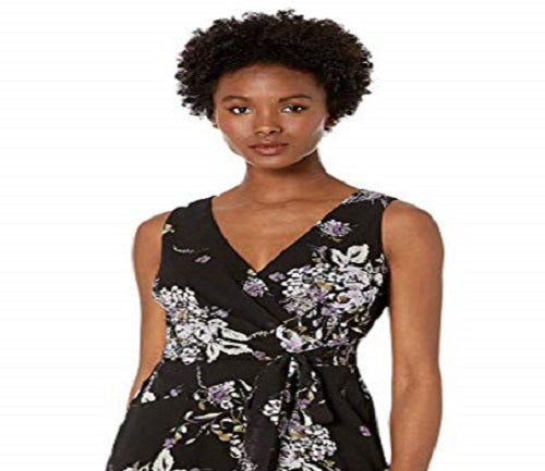 Ralph Lauren Women's Floral Sleeveless V Neck MIDI Sheath Evening Dress Black Size 14 Petite
