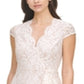 Vince Camuto Women's Lace Bodycon with Cap Sleeves and Scallop V Neck White Size 6