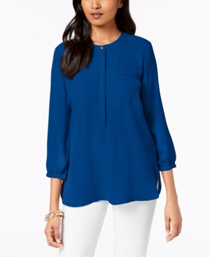 Jm Collection Women's Petite Pleated-Back Blouse Blue Size Petite Small