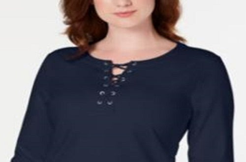 Karen Scott Women's Sport Lace-up Sweatshirt Blue Size X-Large