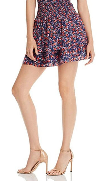 Parker Women's Floral Short Sleeve Square Neck Mini Fit Flare Dress Blue Size Large