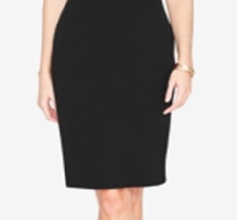 Rachel Roy Women's Ruffled Cold Shoulder Halter Below the Knee Evening Sheath Dress Black Size Small