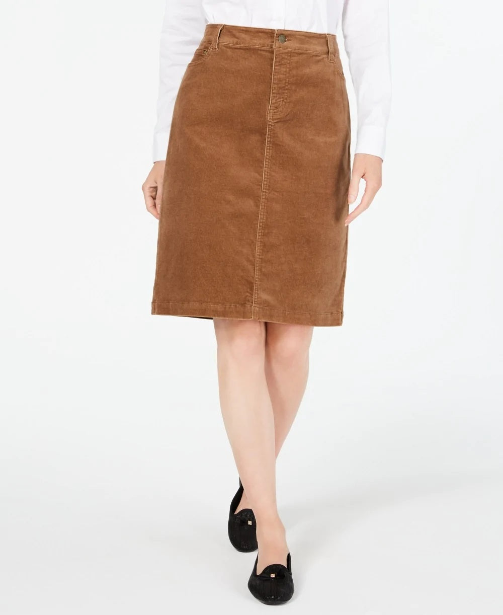 Charter Club Women's Corduroy Tummy-Control Skirt  Brown Size 6