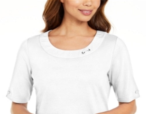 Karen Scott Women's Cotton Ring Top White Size Small