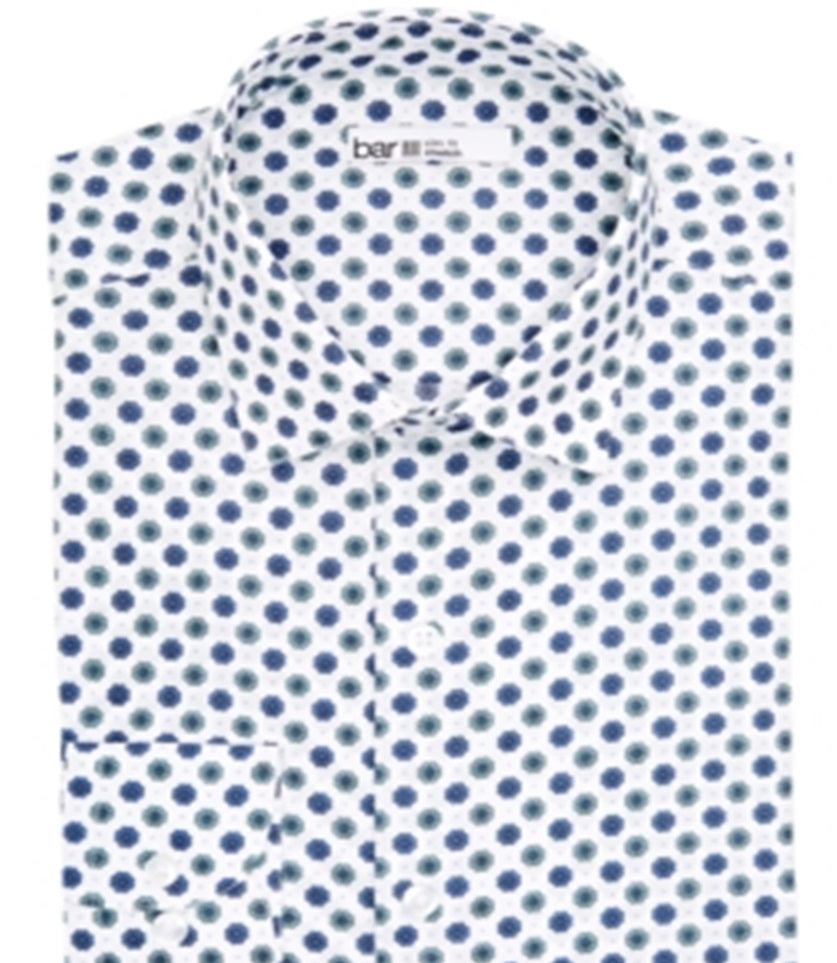 Bar III Men's Daisy Dot Slim Fit Collared Dress Shirt White Size L-16.5x34-35