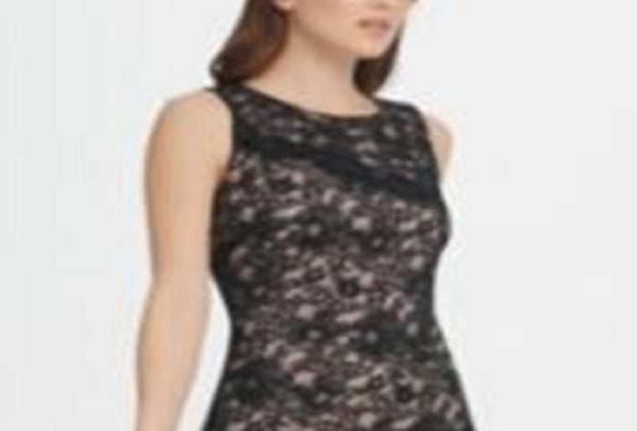 DKNY Women's Asymmetric Hem Lace Dress Black Size 14