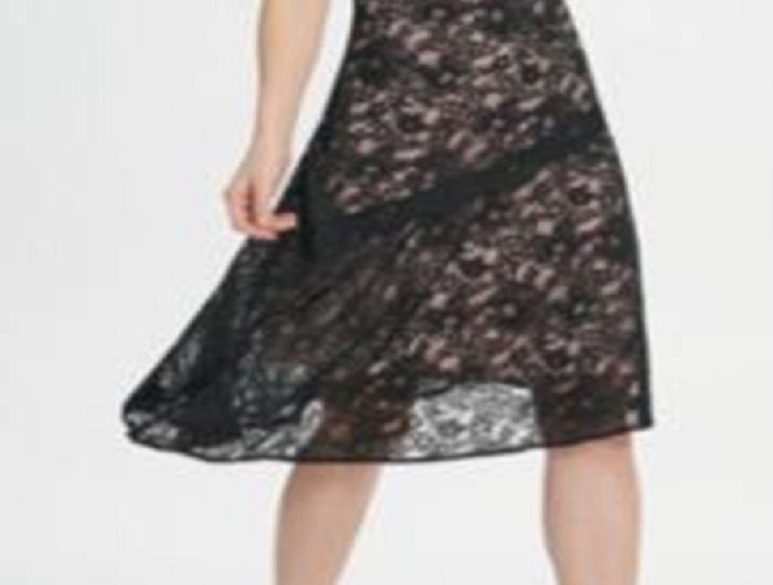 DKNY Women's Asymmetric Hem Lace Dress Black Size 14
