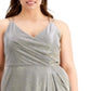 Morgan & Company Women's Trendy Plus Surplice Metallic Gown Yellow Size 22W