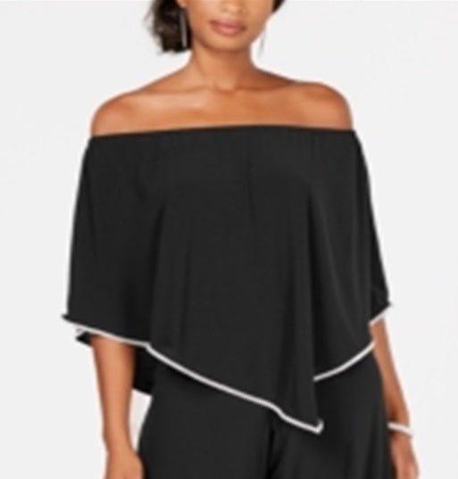 MSK Women's Off Shoulder Rhinestone Trim Jumpsuit Black Size Medium