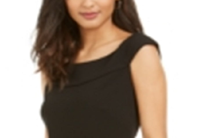 Connected Apparel Women's Stretch Zippered Darted Cap Sleeve Scoop Neck Party Wide Leg Jumpsuit Petites Black 12P