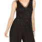 Adrianna Papell Women's Embellished Wide Leg Jumpsuit Black Size 14 Petite