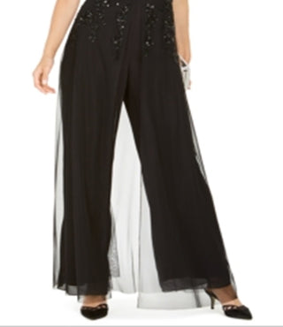 Adrianna Papell Women's Embellished Wide Leg Jumpsuit Black Size 14 Petite